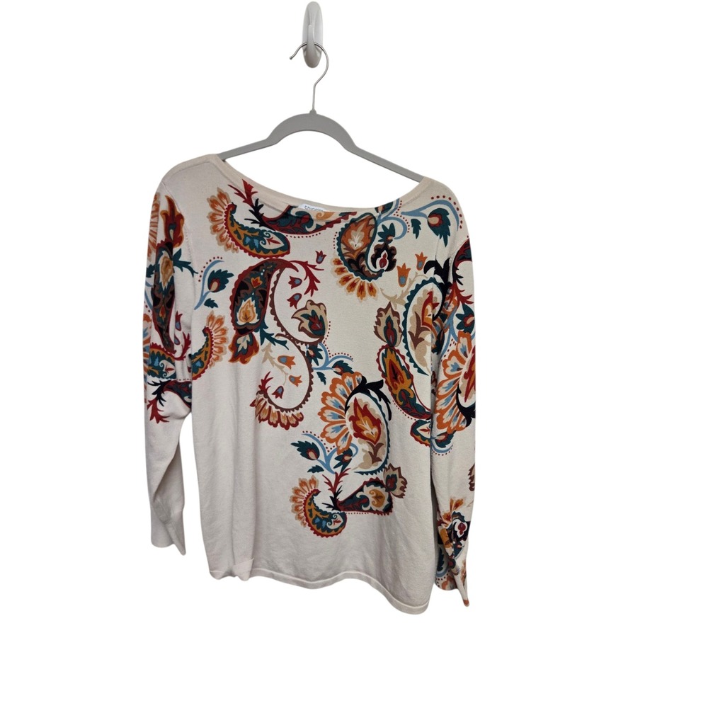 Chico's Women's Floral Paisley Print Long Sleeve Knit Boat Neck Top‎